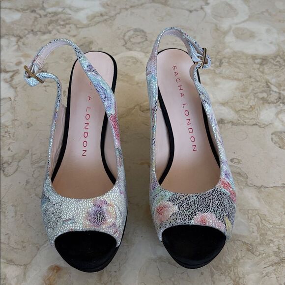 Sacha London Elga Suede Leather Open Toe Slingback Platform Heels - Picture 3 of 11